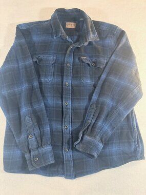 Orvis Classic Collection Mens L Navy Black Ombre Plaid Flannel Button Up Shirt